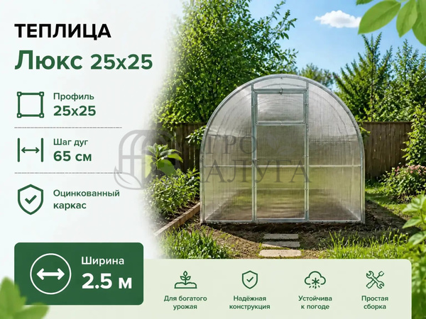 Теплица "Люкс" 25х25  ширина 2,5 м (шаг 67 см) каркас